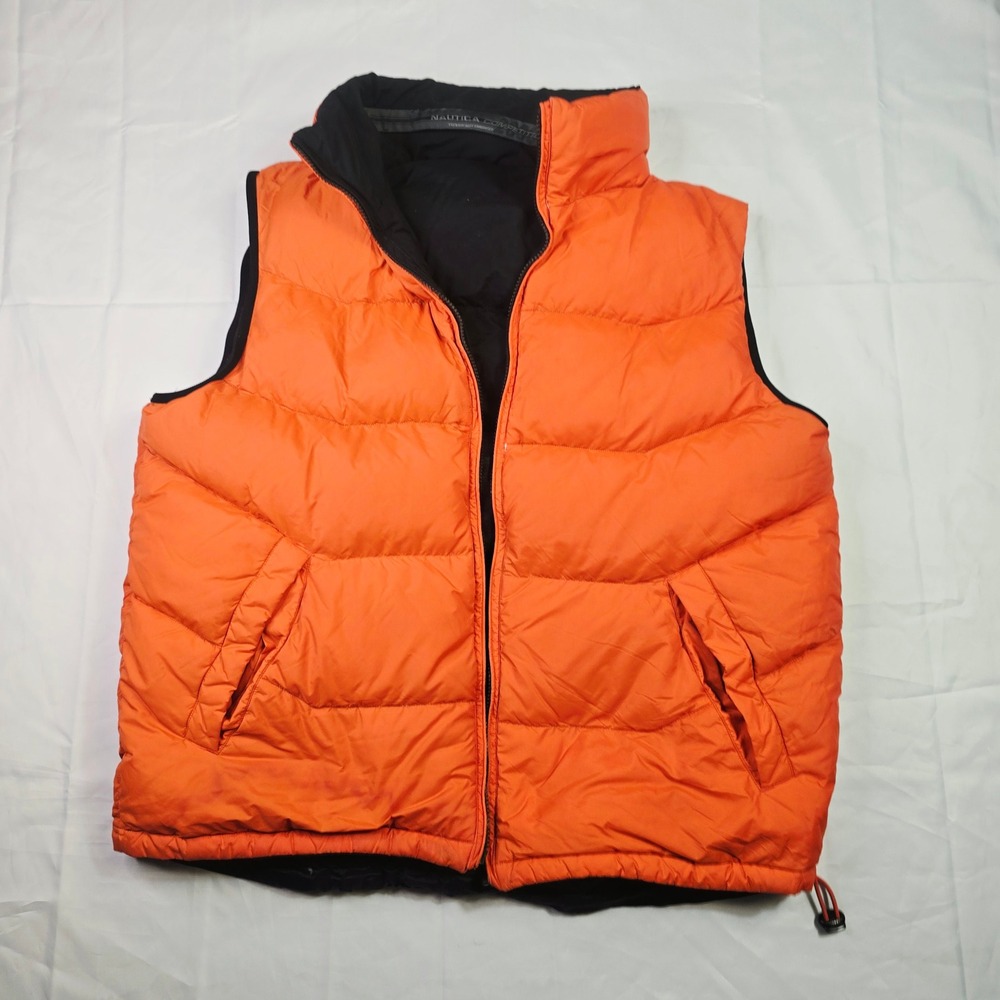 Nautica Men's Competition Reversible Puffer Vest XXL Black Orange Duck Down A22 - Picture 13 of 15